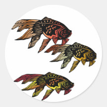 Goldfish del grabar en madera etiqueta