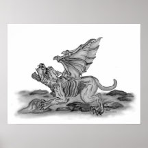 Golem - Gargoyle design en blanco y negro Impresiones