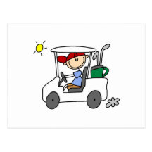 Golfista en carro de golf postal