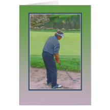 Golfista en tarjeta de la trampa de arena