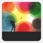 Golfista retro colorido de la silueta calcomanías cuadradass