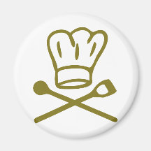 gorra de oro del cocinero con el icono de madera d imanes para frigoríficos
