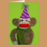 Gorra del cumpleaños del mono del calcetín tarjetas