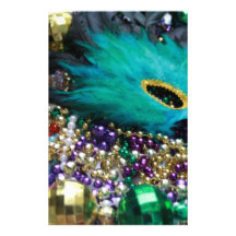 Gotas del carnaval y máscara verde de la pluma papelería personalizada