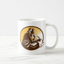 Grabar en madera retro de la voluta de la escritur tazas