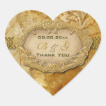 "Gracias" boda del marrón del oro del vintage Pegatina Corazon Personalizadas
