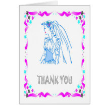 Gracias - la novia, bosquejo en azul felicitaciones