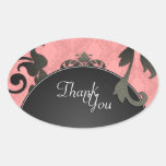 Gracias sellar - boda del damasco del negro y del  pegatinas oval personalizadas