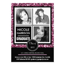 Graduación femenina de 3 fotos de la mirada rosada invitación