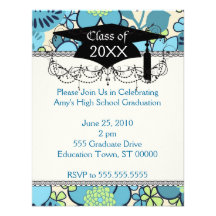 graduación maravillosa azulverde de las flores invitacion personalizada