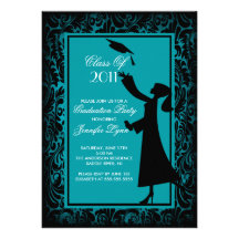 Graduado azul de la silueta de la invitación de la