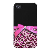 Gráfico del arco de la cinta del estampado leopard iPhone 4 protectores