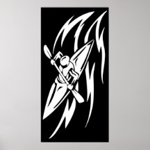 Gráfico extremo Kayaking del deporte en negro y bl Poster