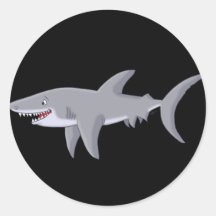Gran tiburón blanco del dibujo animado etiqueta redonda