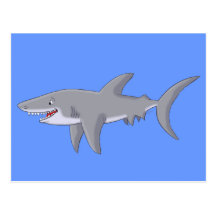 Gran tiburón blanco del dibujo animado tarjetas postales
