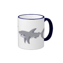 Gran tiburón blanco del dibujo animado tazas de café