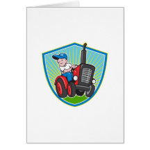 Granjero que conduce el dibujo animado del tractor tarjeton