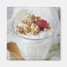 Granola, avena, tostada, fruta, baya, frambuesa, imán de frigorífico