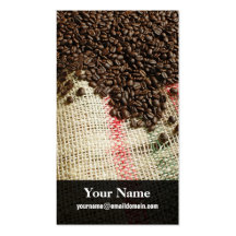 granos de café y saco de la lona plantilla de tarjeta de negocio