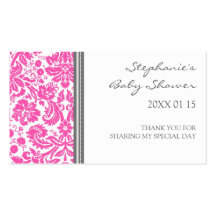 Grey Pink Damask Baby Shower Favor Tags Business Card