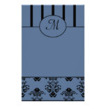 Gris azul y rayas negras, Barroco del monograma Papelería De Diseño