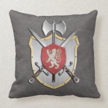 Gris del león del escudo de la batalla cojin