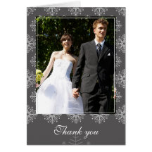 Gris + el boda blanco del invierno de los copos de felicitaciones