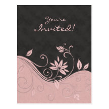 Gris floral del rosa de la invitación de la postal