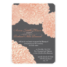 Gris floral y melocotón del crisantemo del vintage invitaciones personales 