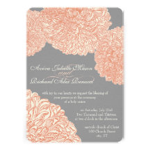 Gris floral y melocotón del crisantemo del vintage invitacion personal 