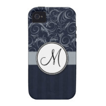 Gris y briznas y rayas florales de la marina de gu Case-Mate iPhone 4 carcasas