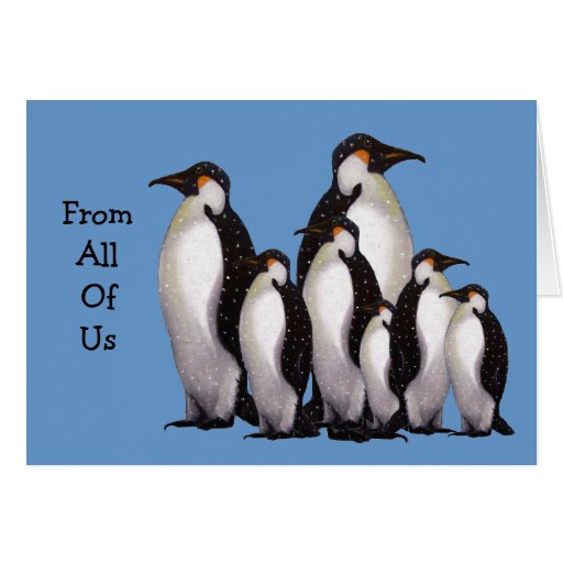 Grupo de pingüinos: Feliz Año Nuevo todos nosotros Felicitaciones