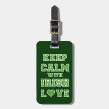 Guarde la calma con amor irlandés etiquetas de maletas
