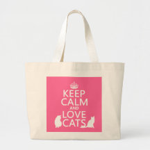 Guarde la calma y ame los gatos bolsa lienzo