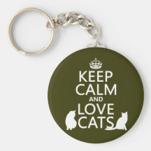 Guarde la calma y ame los gatos llaveros personalizados