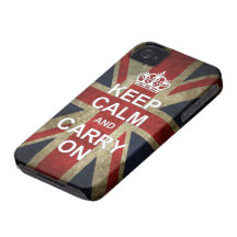 Guarde la calma y continúe - con la bandera britán Case-Mate iPhone 4 protectores