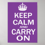 Guarde la calma y continúe el poster púrpura