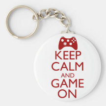 Guarde la calma y el juego encendido llaveros personalizados