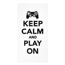 Guarde la calma y el juego encendido tarjeta personal con foto
