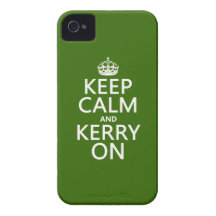 Guarde la calma y Kerry en (cualquier color de fon Case-Mate iPhone 4 Carcasas