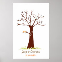Guestbook del boda del árbol de la huella dactilar poster