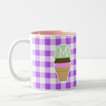 Guinga a cuadros púrpura; Cono de helado Tazas