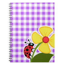 Guinga a cuadros púrpura; Mariquita Libro De Apuntes Con Espiral
