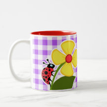 Guinga a cuadros púrpura; Mariquita Taza De Café