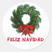 Guirnalda de Feliz Navidad Pegatinas Redondas