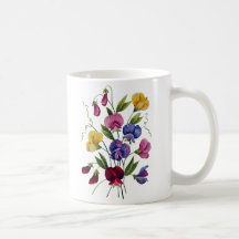 Guisantes de olor hermosos, coloridos, bordados tazas de café