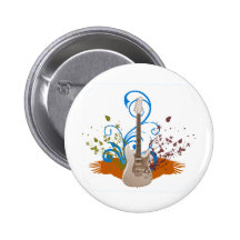 Guitar on Flowers Buttons