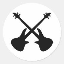 guitarra baja cruzada etiqueta redonda
