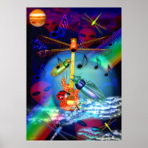 Guitarra de la libélula del juego de los escarabaj poster
