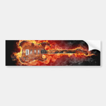 Guitarra llameante de la roca pegatina de parachoque